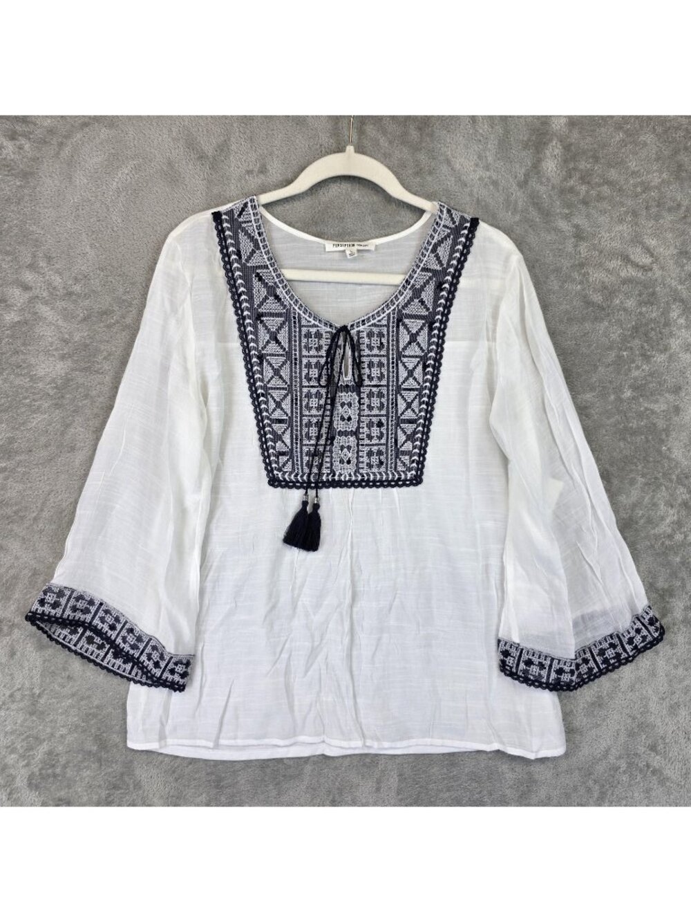 Perseption Concept Blouse Womens L White Scoop Neck Bell Sleeve Peasant Tunic